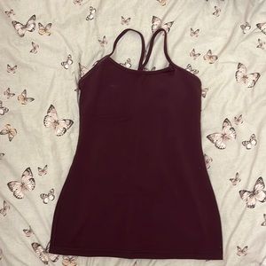 Burgundy racer back spaghetti strap lululemon tank top with built in bra